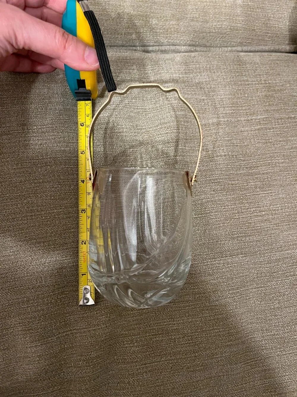 Vintage Bormioli Rocco Glass Ice Bucket Italy Gold Handle